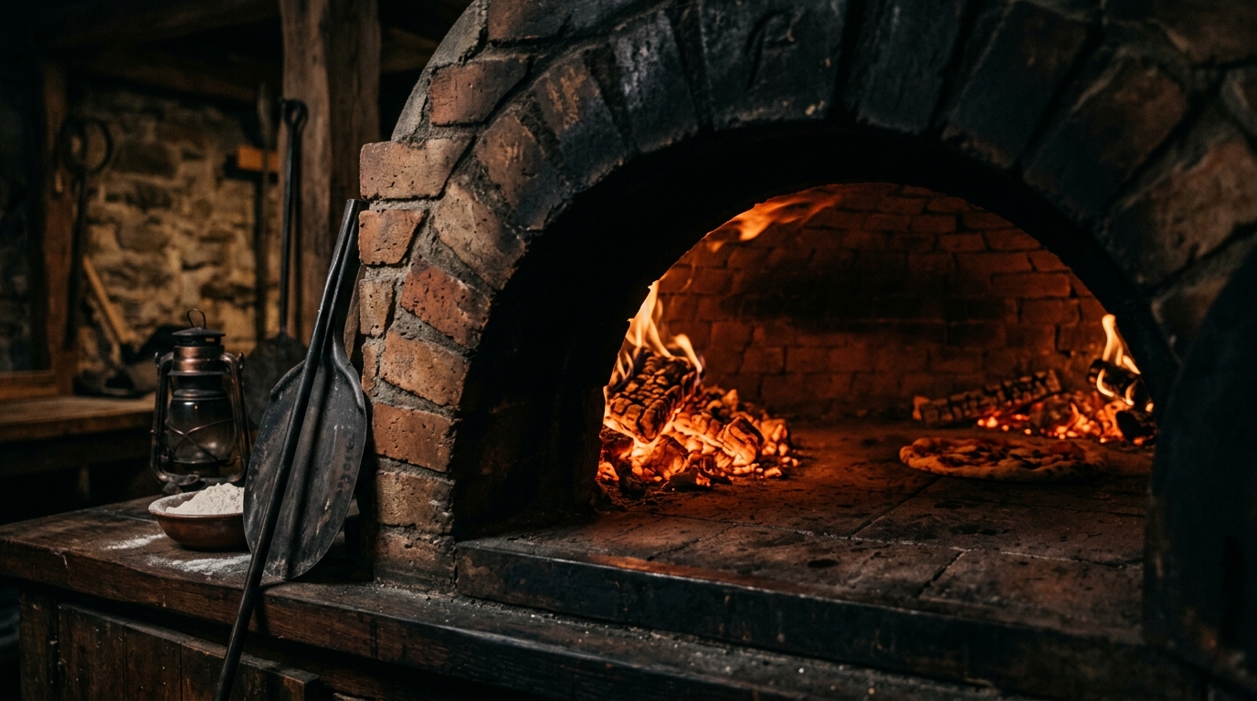 Wood-fired oven embers background